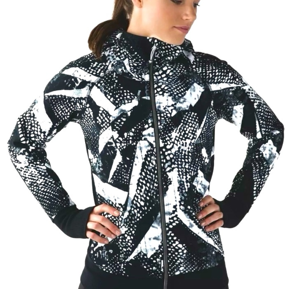 Lululemon Womens Scuba Hoodie III Static Mist White Black Full Zip Hoodie Jacket